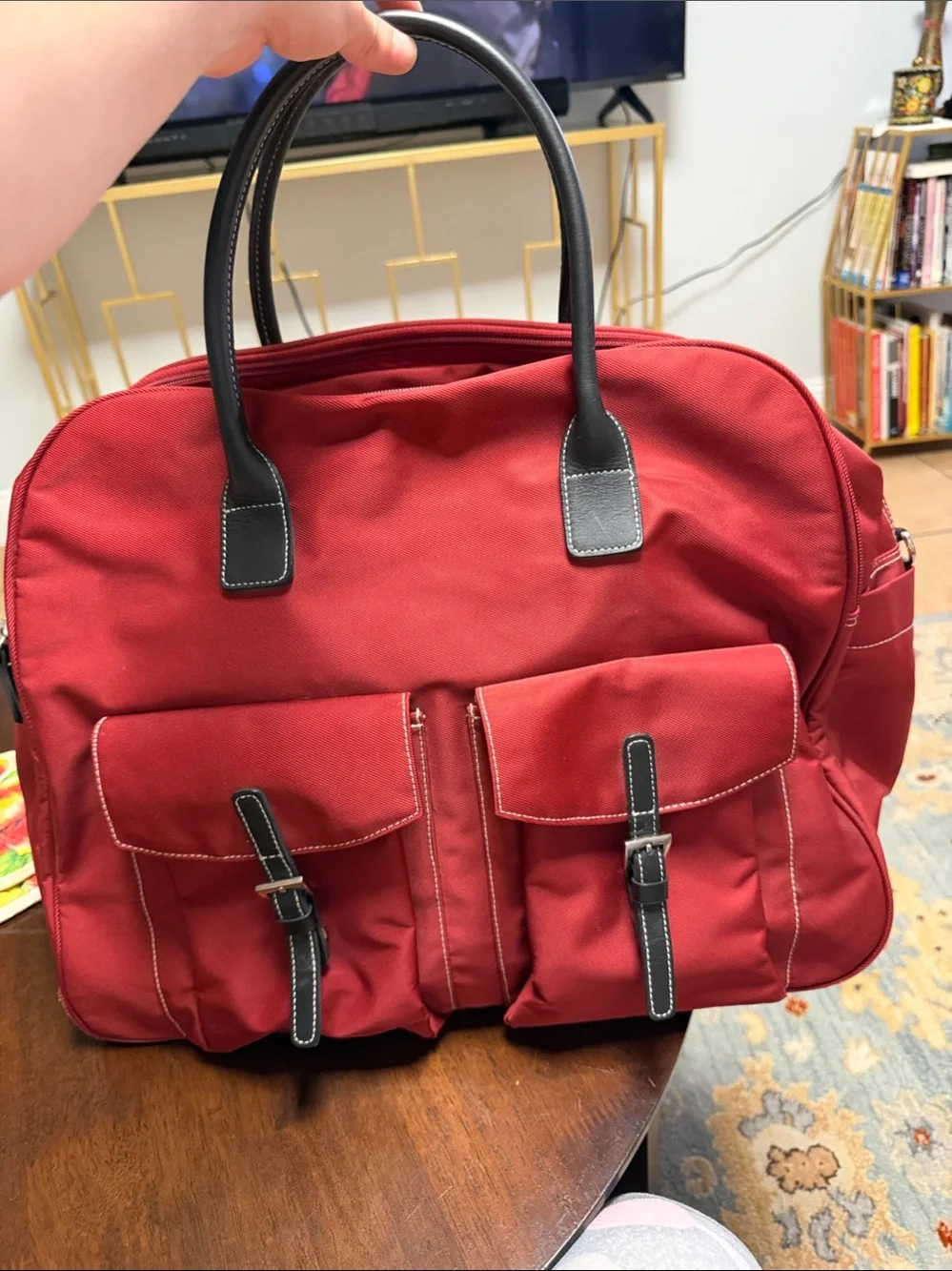 Classic Red Duffel Bag with Black Trim - Weekend Travel Carry